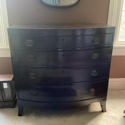 C211 Antique Hepplewhite Bow Front Four Drawer Dresser