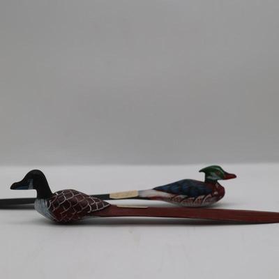 Two Hand Painted Wooden Duck Letter Openers