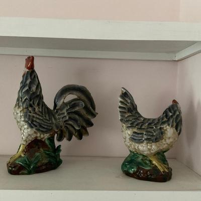 A219 Porcelain Pottery Hen & Rooster Statues