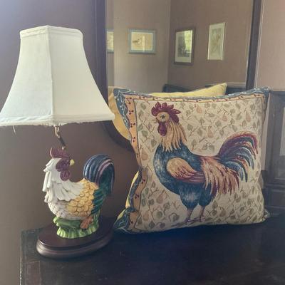 C221 Ceramic Rooster Lamp & Tapestry Down Pillow