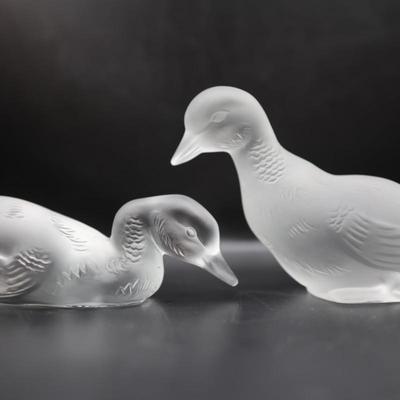 BACCARAT Frosted Crystal Duck Figurines (2)