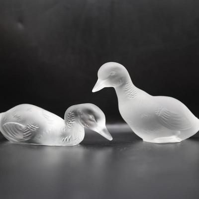 BACCARAT Frosted Crystal Duck Figurines (2)
