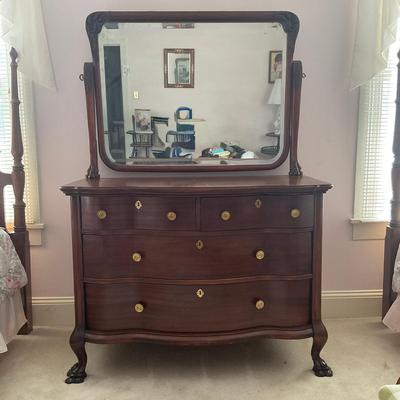 A236 Vintage Mahogany Four Drawer Dresser With Beveled Mirror