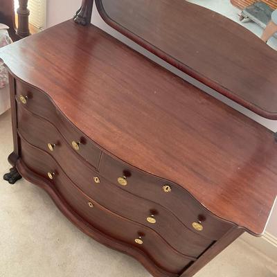 A236 Vintage Mahogany Four Drawer Dresser With Beveled Mirror