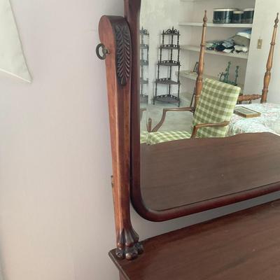 A236 Vintage Mahogany Four Drawer Dresser With Beveled Mirror