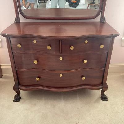 A236 Vintage Mahogany Four Drawer Dresser With Beveled Mirror