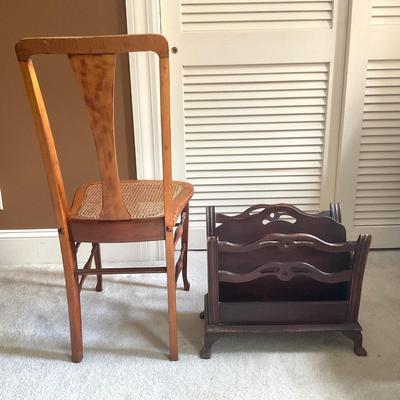 C214 One Cane Chair And Antique Oak Towel Rack