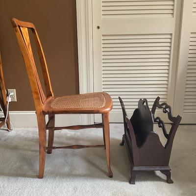 C214 One Cane Chair And Antique Oak Towel Rack