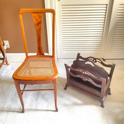 C214 One Cane Chair And Antique Oak Towel Rack