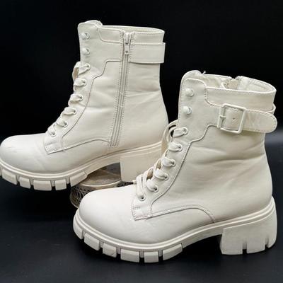 Mia White Combat Boots
