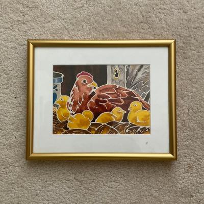 A242 Original Acrilic Painting Of Hens and Baby Chicks By Bernice Duvall