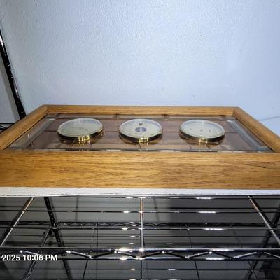 Sale Photo Thumbnail #18: Measures 21.5" tall and 10.5" wide, all guages seem to work and there is a hook on the back for hang. Cut glass on the outside panels and stained inside