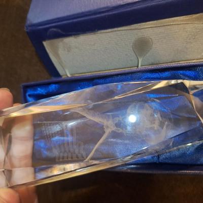 Sale Photo Thumbnail #796: Glass paperweight with etched design inside