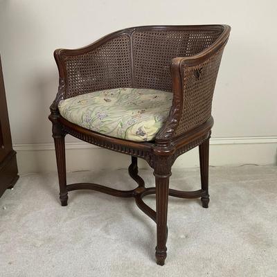 A245 Antique French Louis XVI Style Caneback Chair With Needle Point Seat Cushion