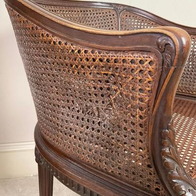A245 Antique French Louis XVI Style Caneback Chair With Needle Point Seat Cushion