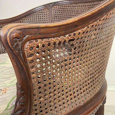 A245 Antique French Louis XVI Style Caneback Chair With Needle Point Seat Cushion