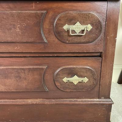 M247 Antique Renaissance Revival Mahogany/Burled Walnut Marble Top Dresser