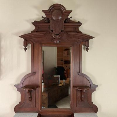 M247 Antique Renaissance Revival Mahogany/Burled Walnut Marble Top Dresser