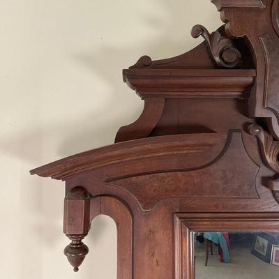 M247 Antique Renaissance Revival Mahogany/Burled Walnut Marble Top Dresser