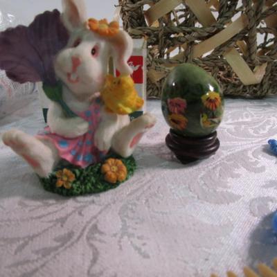 Sale Photo Thumbnail #344: Ring size 11-1/2, Bunny figurine, painted egg with stand, glass swan, new birthday candles, basket 11-1/2" x 5-3/4 tall x 6-1/2", etc.  See pictures