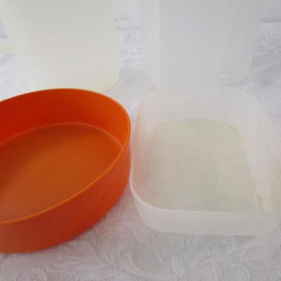 Sale Photo Thumbnail #374: 2- 75 oz. cups with  lids & straws, Tupperware pitcher, Rubbermaid 2 liter container, 1 Tupperware bowl, 1 container with no lid, 2 Tupperware coasters