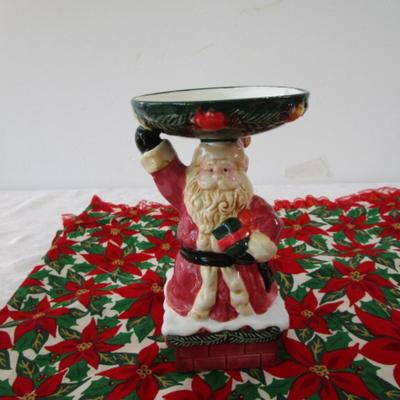 Sale Photo Thumbnail #387: Christmas table runner is 68" long x 15" wide, angel jar is hinged, snow globe is Mickey Mouse & new in box, swan is mounted on a mirror