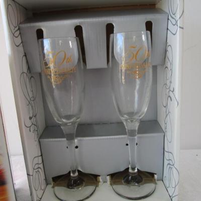 Sale Photo Thumbnail #411: Champagne flutes are by Hortense B. Hewitt Co., Bowl is by Crystal Clear