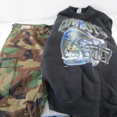 Sale Photo Thumbnail #561: Military Cammo pants waist 35-39, inseam 32-1/2-35-1/2 & look new; sweatshirt is thick
