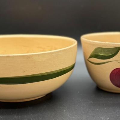 Set of USA Ovenware Yellowware Hand Painted Pottery Bowls