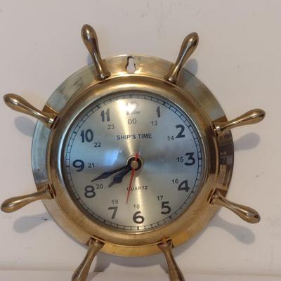 Battery Operated Brass Ship's Clock- Approx 6 1/2" in Diameter