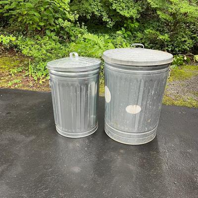 Two Galvanized Garbage Cans (G-MG)