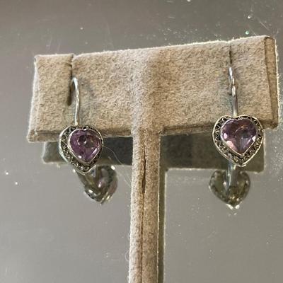 Purple Heart Sterling earrings with Aztec style sterling ring