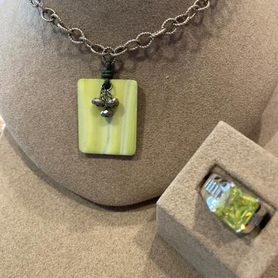 Sterling stamped chain with yellow pendant and Yellow stone ring