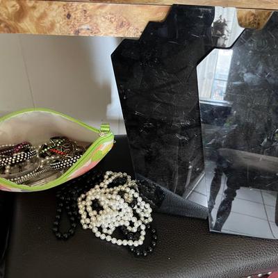 Sale Photo Thumbnail #256: Bag of stretch bracelets and bangles and 2 necklace displays