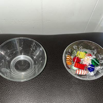 Sale Photo Thumbnail #264: 2 small pretty glass bowls and several glass candies