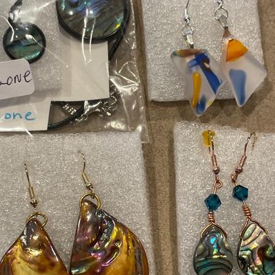 Sea glass, abalone and shell earrings