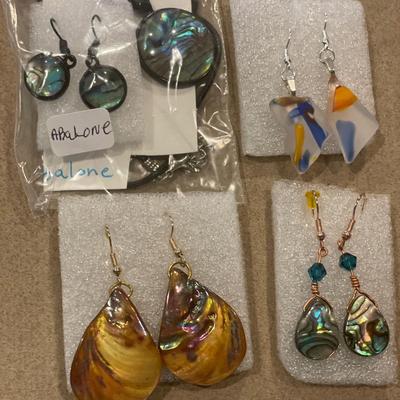 Sea glass, abalone and shell earrings