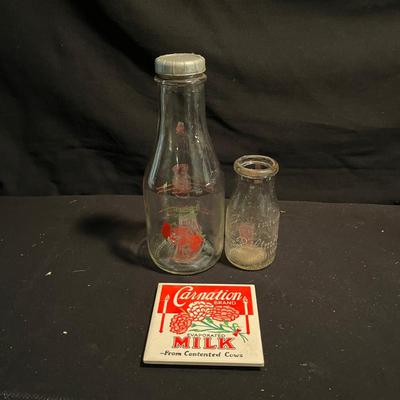 Guyan Tin Milk Box + Biltmore & Borders Glass Milk Bottles (DR-MG)