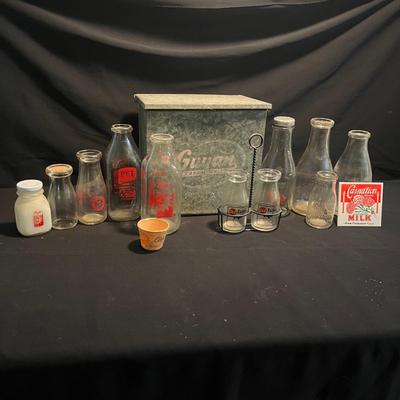 Guyan Tin Milk Box + Biltmore & Borders Glass Milk Bottles (DR-MG)