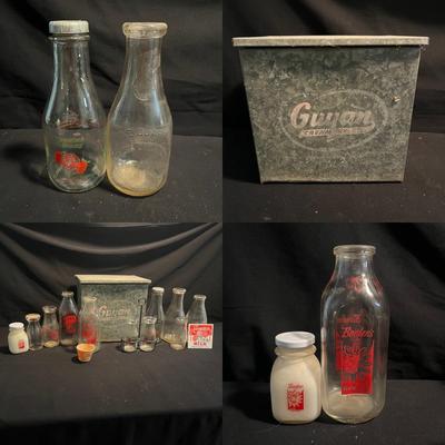 Guyan Tin Milk Box + Biltmore & Borders Glass Milk Bottles (DR-MG)