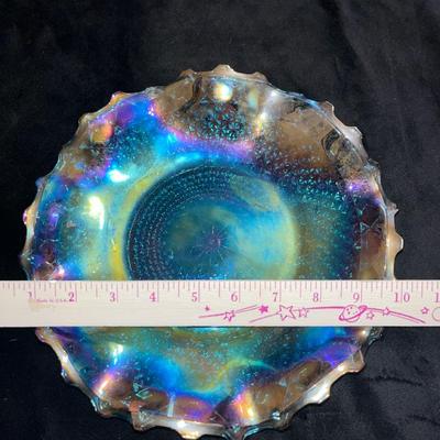 Sale Photo Thumbnail #331: Iridescent blue carnival glass dish