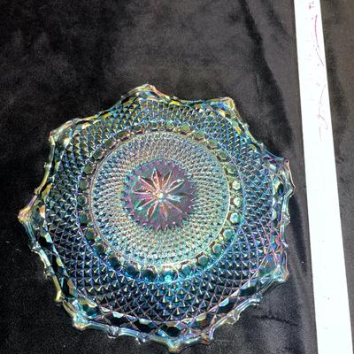 Sale Photo Thumbnail #332: Iridescent blue carnival glass dish