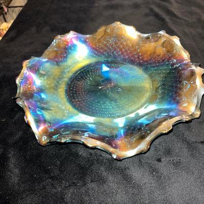 Sale Photo Thumbnail #330: Iridescent blue carnival glass dish