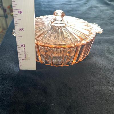 Sale Photo Thumbnail #355: Pink depression glass bowl with lid and smaller dish