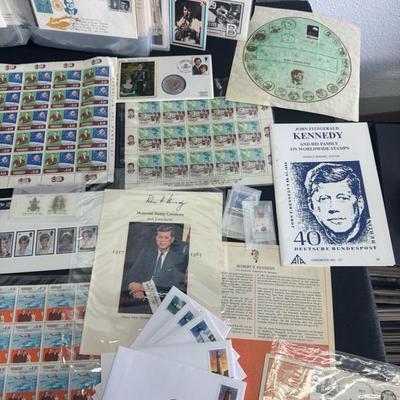 Lot 27 John F. Kennedy, memorabilia, binders, and stamps