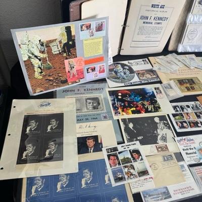 Lot 27 John F. Kennedy, memorabilia, binders, and stamps