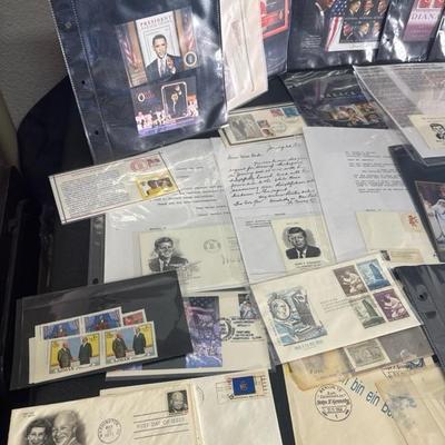 Lot 30 Princess Diana & Obama stamps, and Kennedy memorabilia