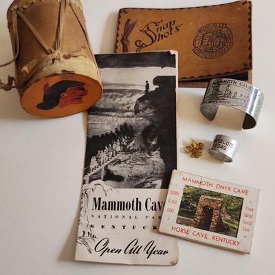 Sale Photo Thumbnail #324: This auction lot is for a gathering of Vintage Scouting & Mammoth Cave Outing Souvenirs.  These are from our client's 1949 camping trip with his Scout Troop to Mammoth Cave in Kentucky.  Included are an old cave brochure, a miniature pack of linen postcar