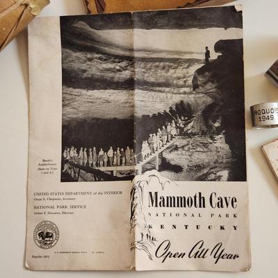 Sale Photo Thumbnail #330: This auction lot is for a gathering of Vintage Scouting & Mammoth Cave Outing Souvenirs.  These are from our client's 1949 camping trip with his Scout Troop to Mammoth Cave in Kentucky.  Included are an old cave brochure, a miniature pack of linen postcar
