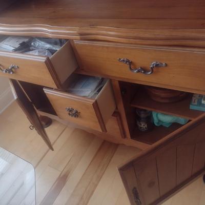 Solid Wood Two-Piece Buffet and China Hutch (No Contents)